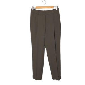 PESERICO Sign | Taupe Handmade Pleated Cuffed Ankle Tailored Trouser Pants 28
